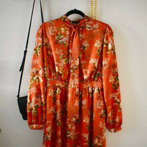 Forever 21 Orange Floral High-neck A-line Dress
